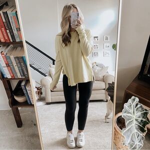 American Eagle Yellow Waffle Knit Long Sleeve Pullover
